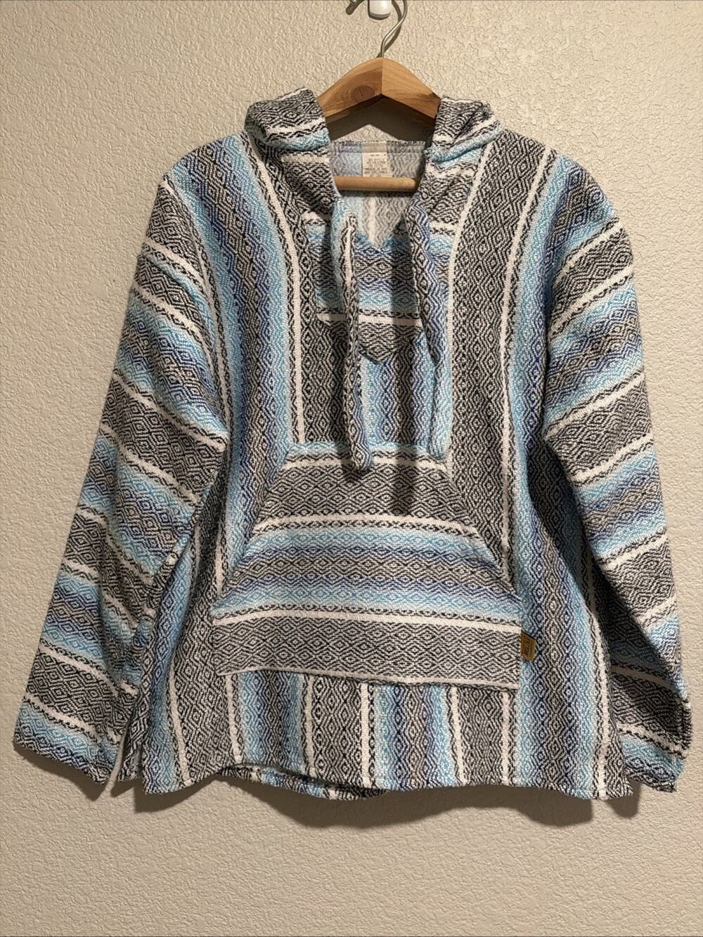 Molina Mexican Blanket Surfer Skater Baja Drug Hoodie Poncho Soft Inner Lining S